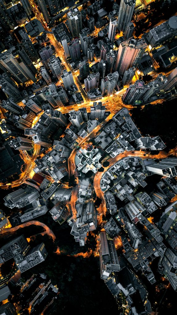 Vista aérea de una ciudad densa