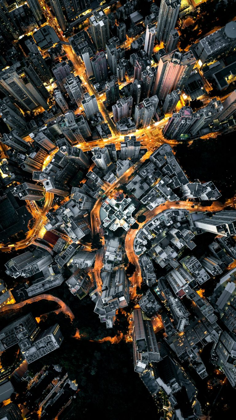 Vista aérea de una ciudad densa